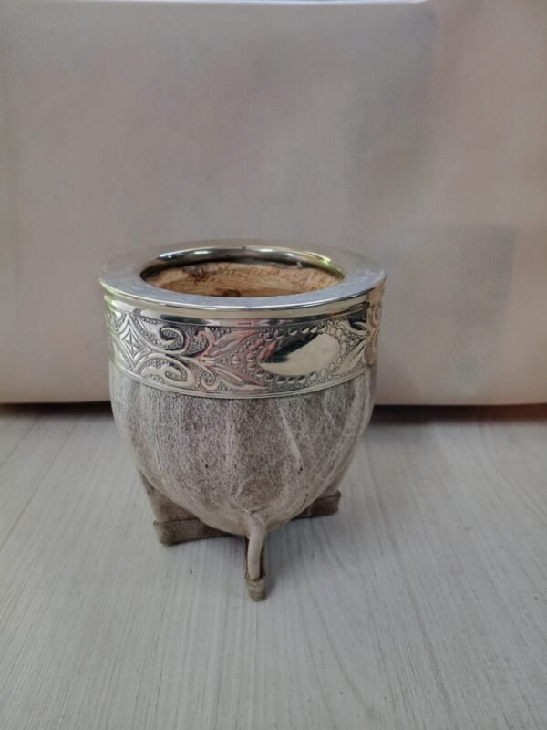 Mate Mini Imperial de cuero crudo, completo de alpaca